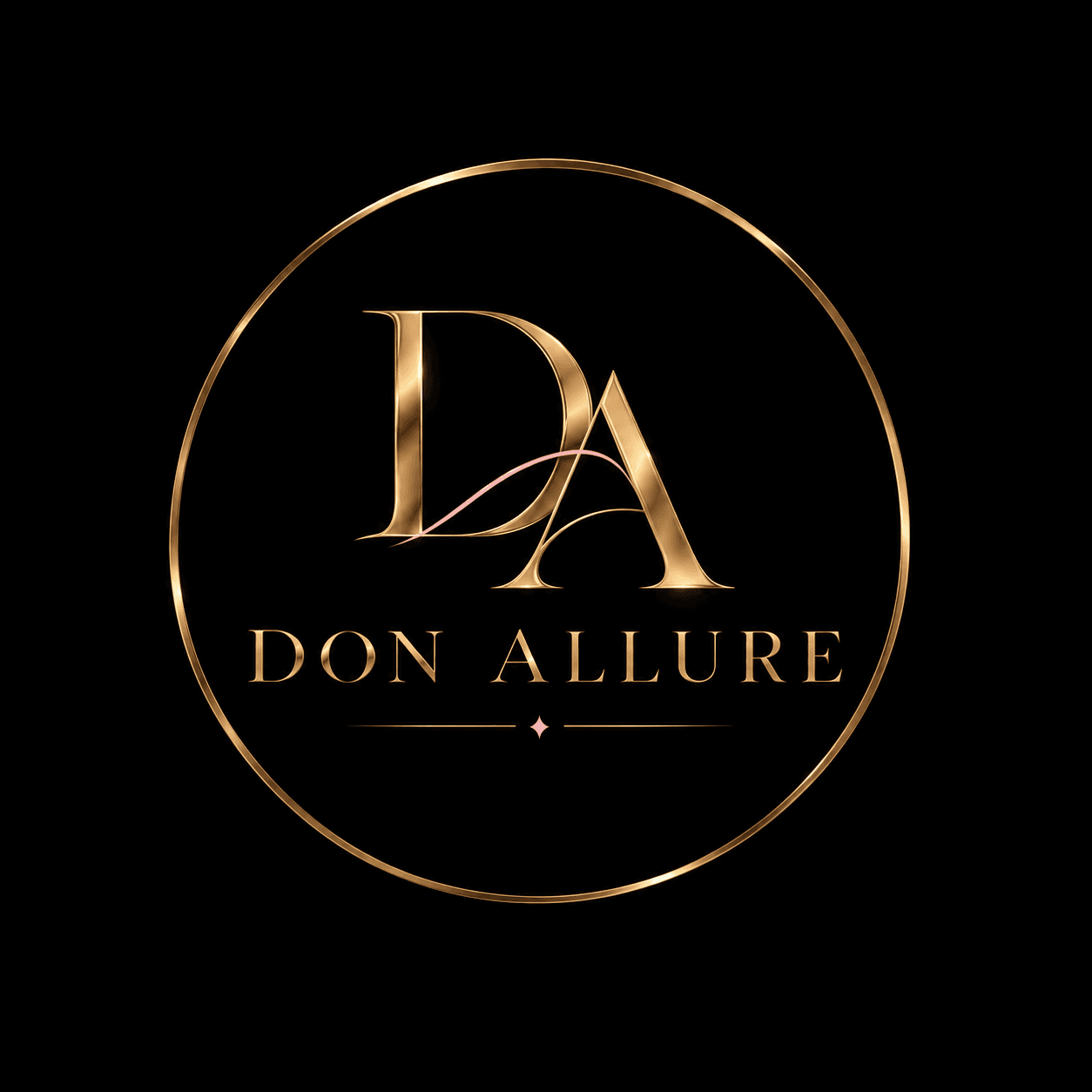 Luxurious gold Don Allure logo with overlapping DA initials inside a thin circular border.